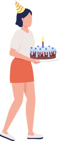 Senhora com bolo de aniversário  Ilustração