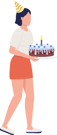 Senhora com bolo de aniversário  Ilustração