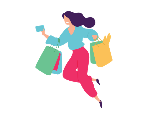 Senhora com sacolas de compras  Ilustração