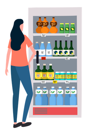 Senhora comprando bebida gelada no supermercado  Ilustração