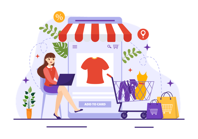 Senhora fazendo compras on-line  Ilustração