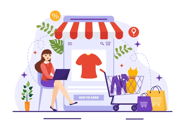 Senhora fazendo compras on-line  Ilustração