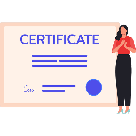 Lady está ao lado do certificado  Ilustração