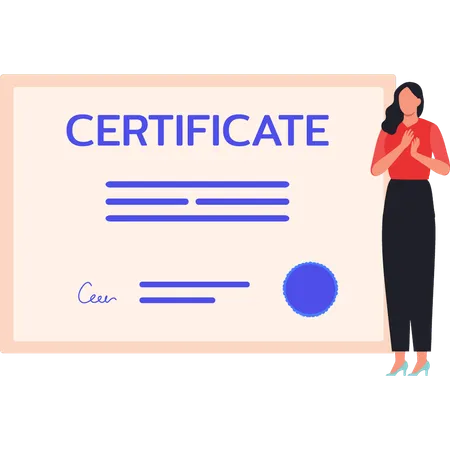 Lady está ao lado do certificado  Ilustração