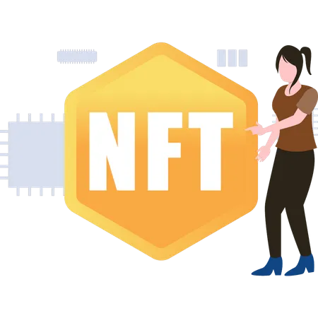 Lady está trabalhando em NFT  Ilustração