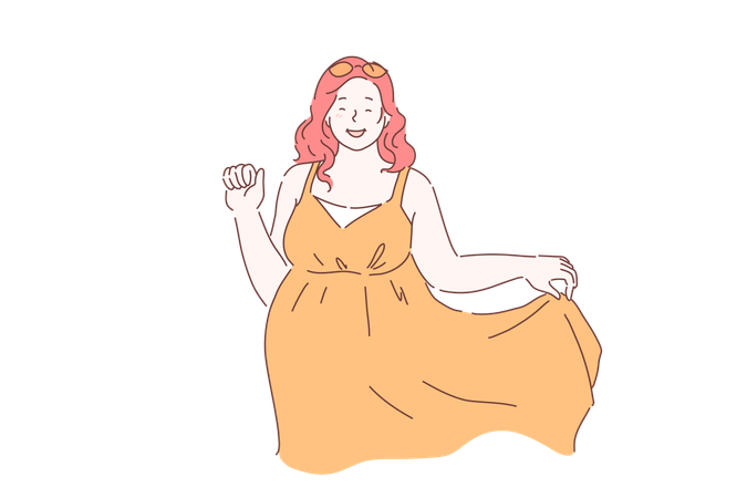 Senhora grávida usando vestido tamanho XXL  Ilustração