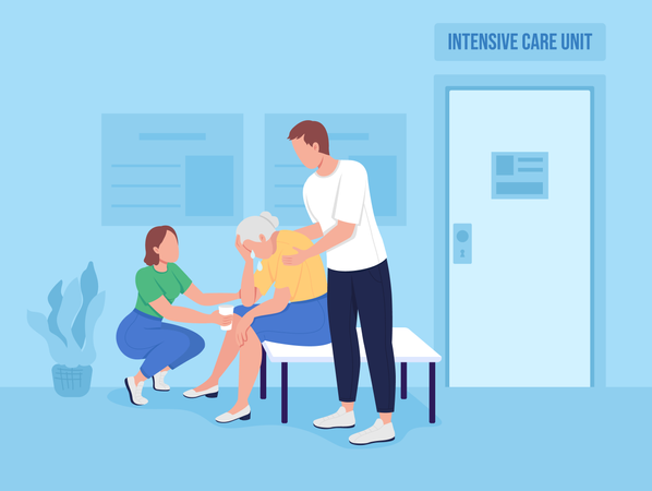 Senhora idosa com dor de cabeça visitando o hospital  Ilustração
