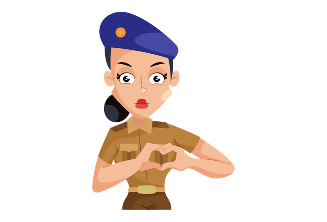 Senhora Polícia Indiana fazendo formato de coração formando mãos  Ilustração