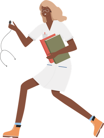 Senhora médica com livros correndo  Ilustração