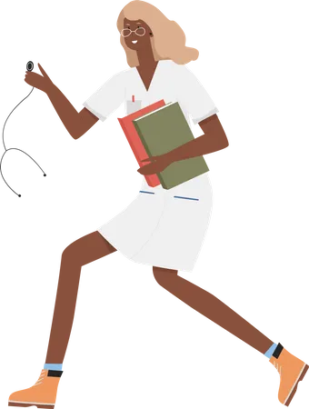 Senhora médica com livros correndo  Ilustração