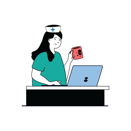 Senhora médica usando laptop  Ilustração