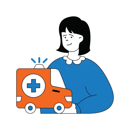 Senhora mostrando ambulância  Ilustração