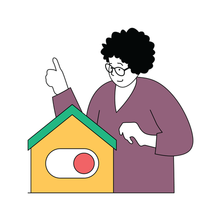 Senhora mostrando casa verde  Ilustração