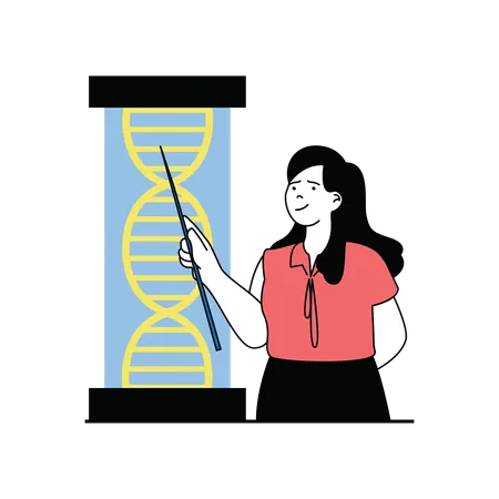 Senhora mostrando a estrutura do DNA  Ilustração