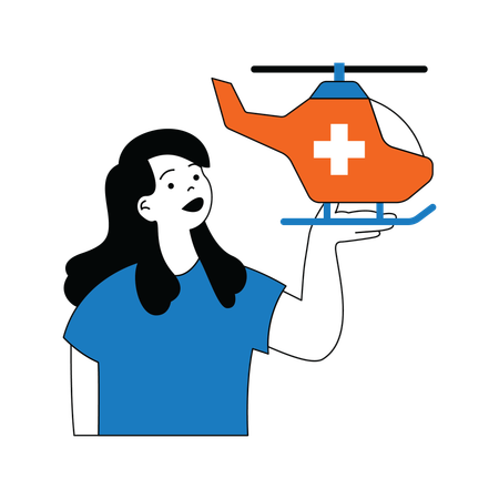 Senhora mostrando helicóptero de emergência médica  Ilustração