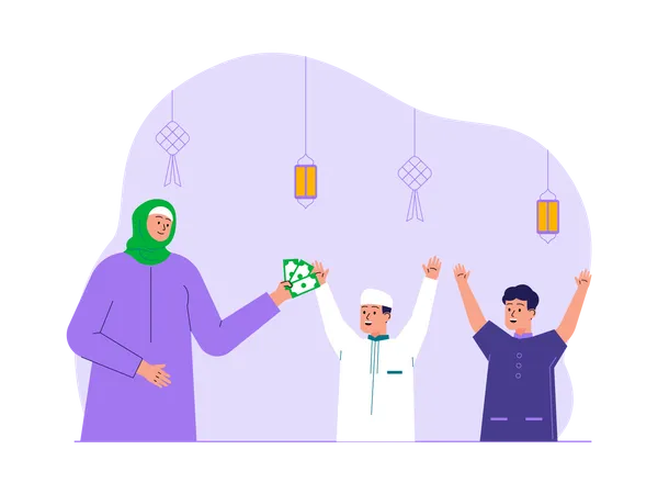 Senhora muçulmana doando dinheiro no festival do Ramadã  Ilustração