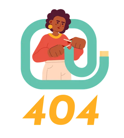 Mensagem flash de erro 404 para senhora tricotando cachecol quente  Ilustração