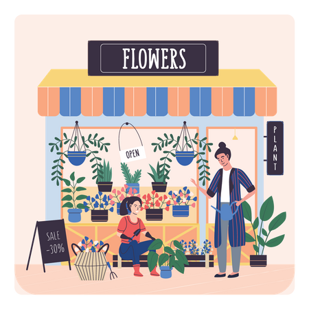 Senhora vendendo flores  Ilustração