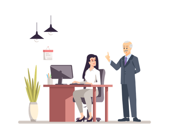 Senior Boss Giving Guidance To Personal Assistant Illustration