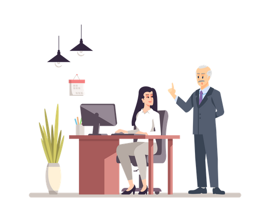 Senior Boss Giving Guidance To Personal Assistant  Illustration