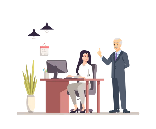 Senior Boss Giving Guidance To Personal Assistant  Illustration