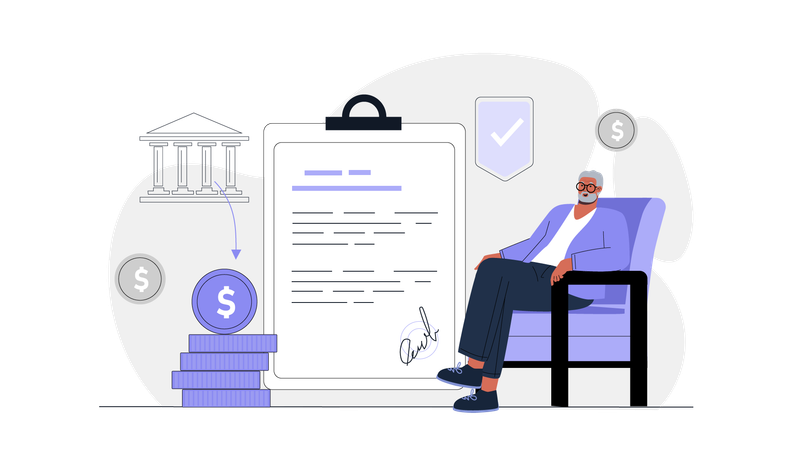 Senior businessman doing bank investment for retirement  Illustration