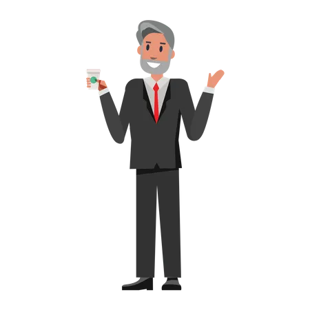 Senior Businessman drinking coffee with taking  Illustration