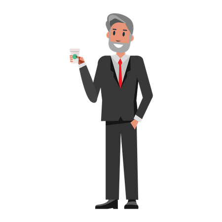 Senior Businessman holding coffee Illustration