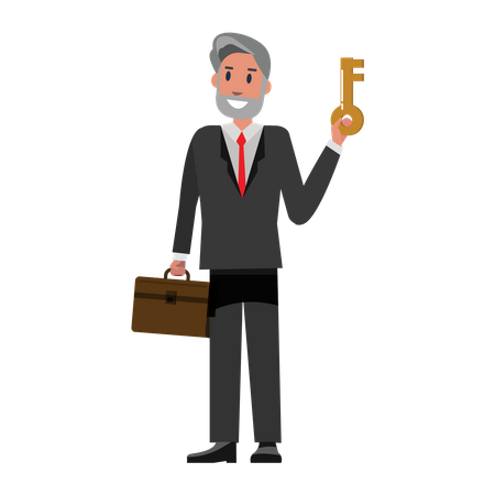 Senior Businessman holding key and suitcase  Illustration