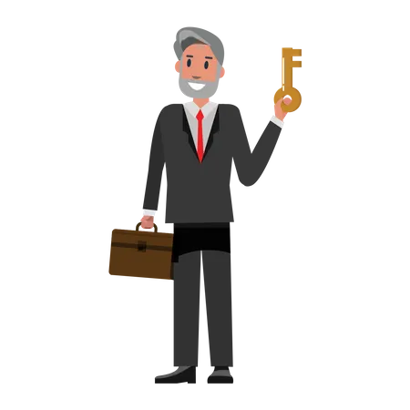 Senior Businessman holding key and suitcase  Illustration