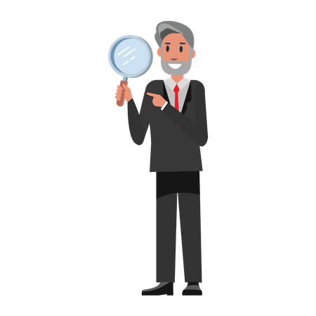 Senior Businessman holding magnifier glass Illustration