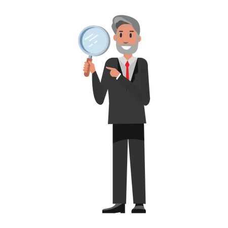 Senior Businessman holding magnifier glass Illustration