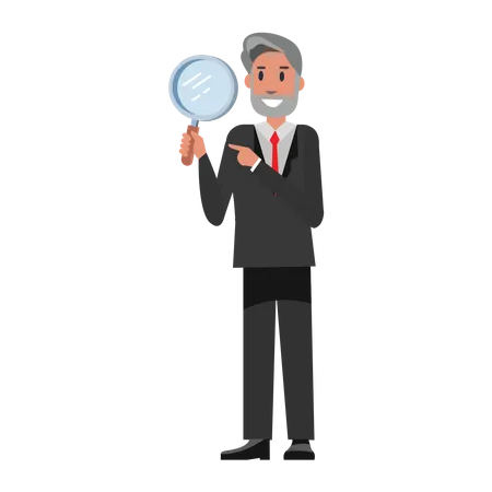 Senior Businessman holding magnifier glass  Illustration