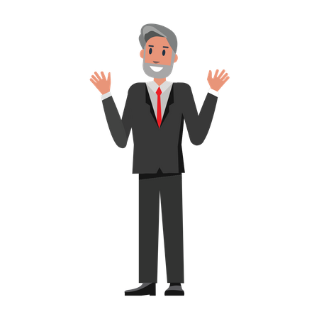 Senior Businessman waving both hand Illustration