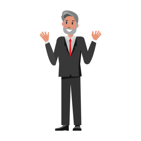 Senior Businessman waving both hand Illustration