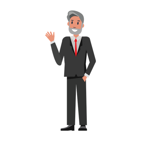 Senior Businessman waving hand Illustration