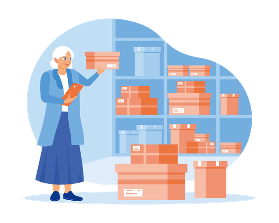 Senior businesswoman checking ordered products in warehouse  Illustration