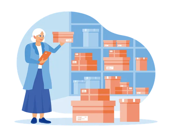 Senior businesswoman checking ordered products in warehouse  Illustration