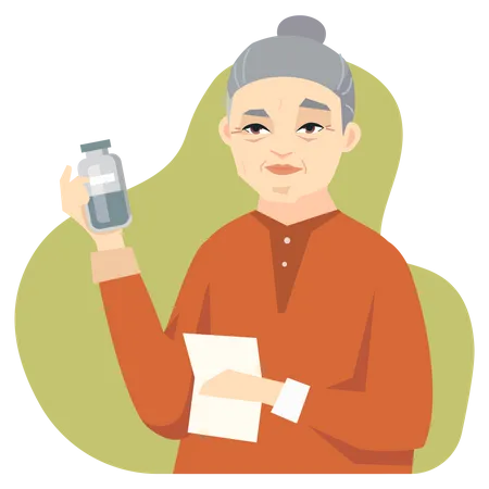 Senior Chinese woman taking medicine  Illustration