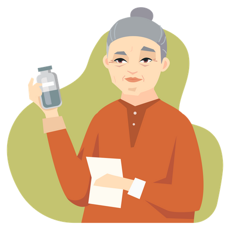 Senior Chinese woman taking medicine  イラスト