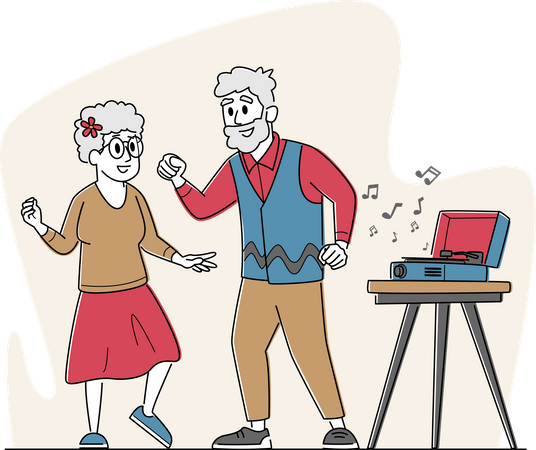 Senior citizen couple enjoying dance during spare time  Illustration