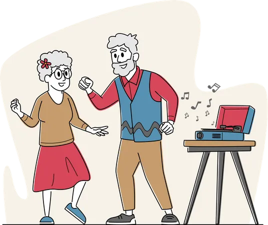 Senior citizen couple enjoying dance during spare time  Illustration