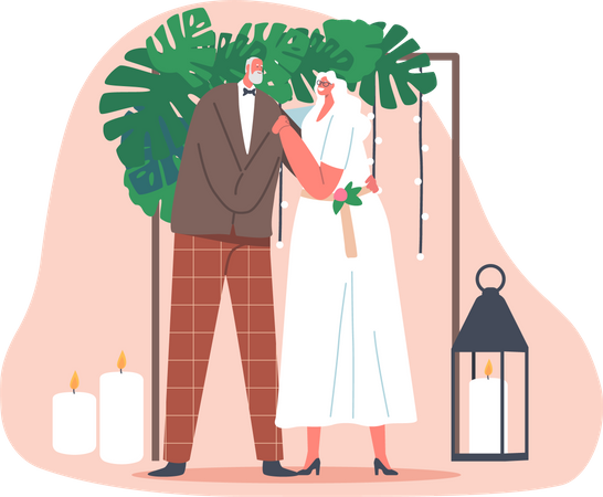 Senior citizen couple getting married  Illustration