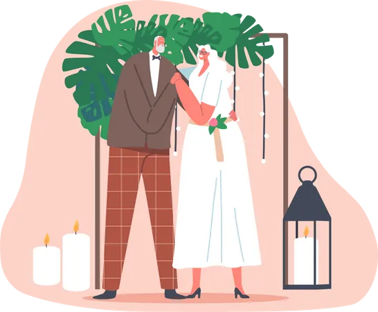 Senior citizen couple getting married Illustration