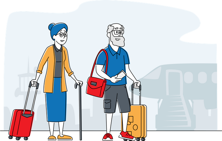 Senior citizen couple waiting for flight boarding  Illustration