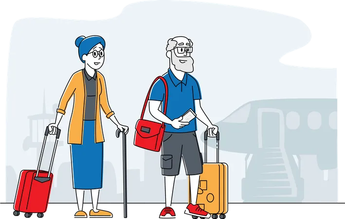 Senior citizen couple waiting for flight boarding  Illustration