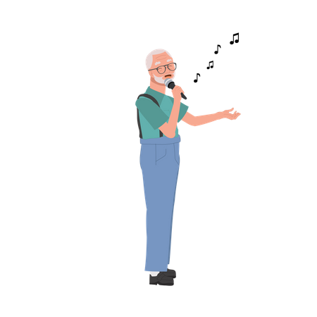 Senior Citizen Enjoys Expressive Karaoke  Illustration