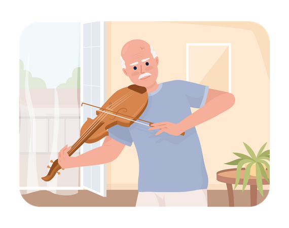 Senior citizen learning musical instrument  Illustration