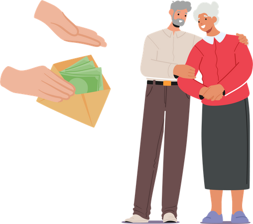 Senior citizen receiving financial aid Illustration