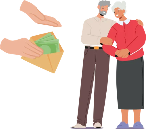 Senior citizen receiving financial aid Illustration